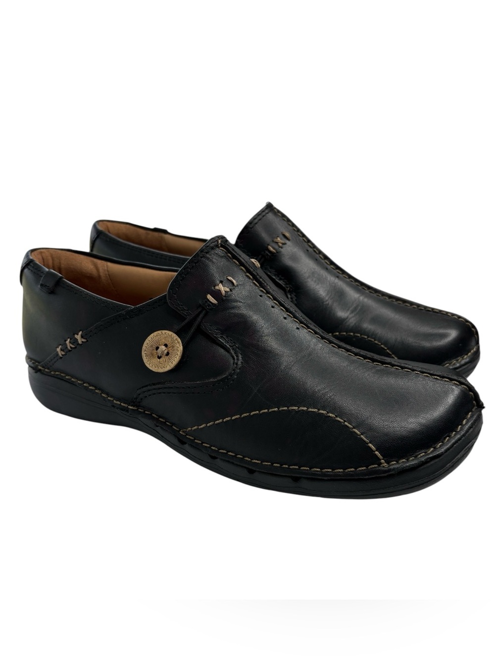 Clarks Unstructured Womens Shoe Size 7.5 Un Loop Comfort Shoe Black Leather NEW